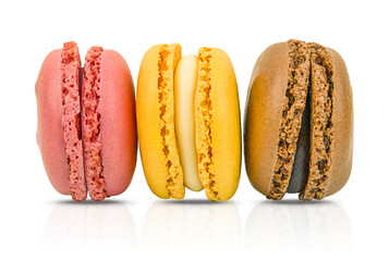 Three Colorful macaroons isolated on a transparent background