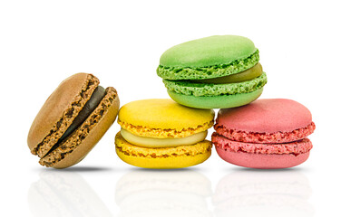 French colorful macaroons isolated on a transparent background