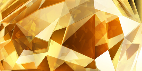 Abstract crystal background in yellow colors with refracting of light and highlights on the facets - obrazy, fototapety, plakaty