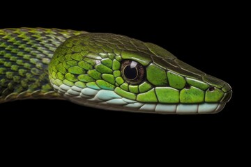 green snake on a black background. Generative AI