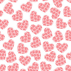 Pattern with Red Hearts with Flowers. Valentines day. Hearts file. Love. Valentine cut file. Wedding. Heart . Flowers. Vector Illustration. Seamless pattern with flowers and hearts.