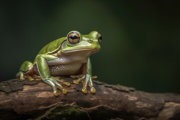green frog perched on a tree branch. Generative AI