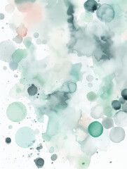 Watercolor Illustration Of Green Grey and Pink Abstract Round Splashes in Light Pastel Colors