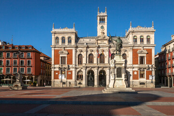 Fototapeta na wymiar View of the Plaza Mayor featuring the Town Hall, the seat of the City Council of Valladolid.