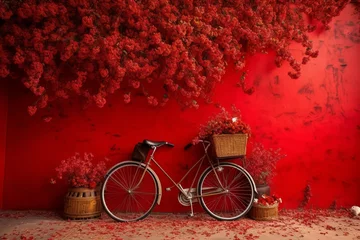 Abwaschbare Fototapete Fahrrad Red Floral Bıcycle Room Digital Backdrops, Maternity Backdrop Overlays, Studio Backdrop Overlays,