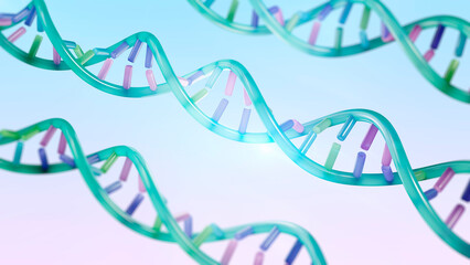 DNA molecule, abstract colorful dna helix in pastel colors, visualizing the nucleotide adenine, thymine, cytosine and guanine. 3d illustration