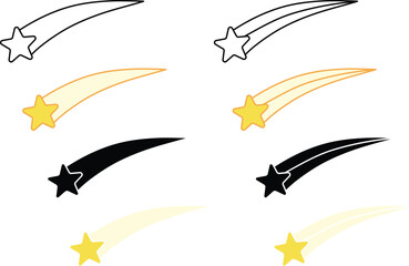 Simple Shooting Star Clipart Set - Outline, Silhouette & Color