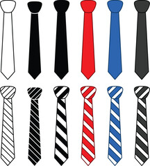 Neck Tie Clipart Set - Outline, Silhouette & Color