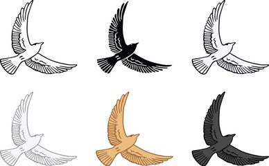 Flying Bird Dove Clipart - Outline, Silhouette & Color