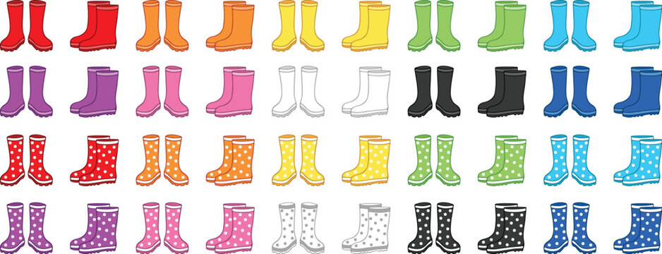 rubber Rain Boots Clipart Set - Color & Polka Dot 