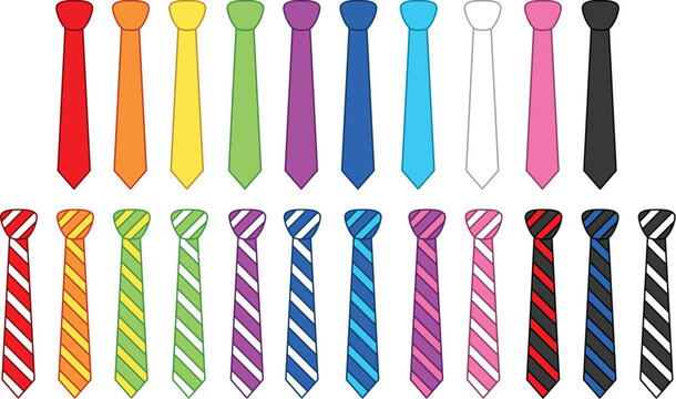 Neck Tie Color Clipart Set - Solid and Stripes
