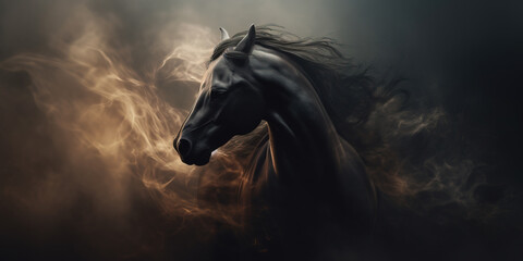 Obraz na płótnie Canvas Stylized portrait of horse in the smoke. Generative AI 