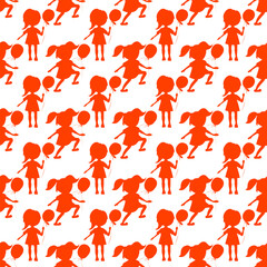 Silhouettes of children. Girls with a balloon. Seamless pattern for your design. White background
