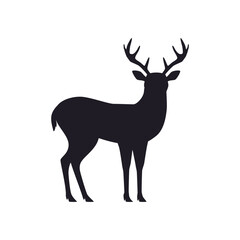 Black silhouette of forest deer or reindeer, vector illustration isolated.