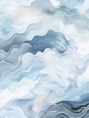 Watercolor Illustration Of Abstract Blue Waves and Splashes of Ocean or Sea Water