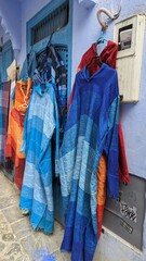 A picture of some colorful clothes, which are considered a historical heritage of the city of Chefchaouen in northern Morocco.