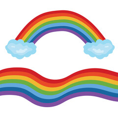 Rainbow and rainbow pattern with clouds. Vector design.