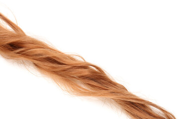 Curled ginger hair on white background