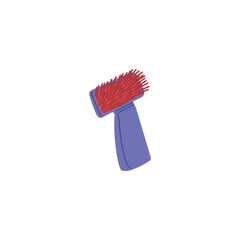 Grooming brush or comb, hand drawn flat vector illustration isolated on white background.