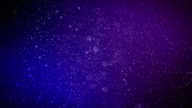 4K seamless loop of shinny particle animation on blue -black-purple background. Graphic motion overlay effect loop with galaxy sky twinkling light in the space animation.