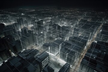 city skyline at night as viewed from above. Generative AI