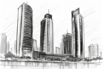 futuristic cityscape with towering skyscrapers. Generative AI