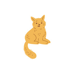 Sitting adorable cat or ginger kitten hand drawn vector illustration isolated.
