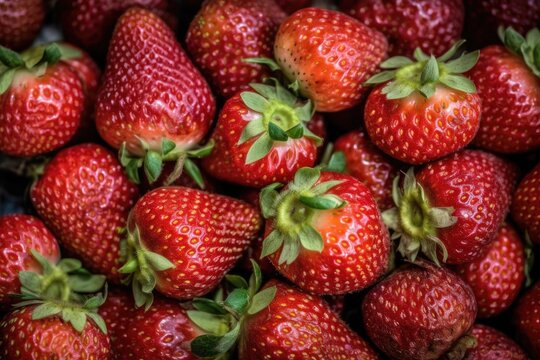 close-up view of ripe, juicy strawberries. Generative AI