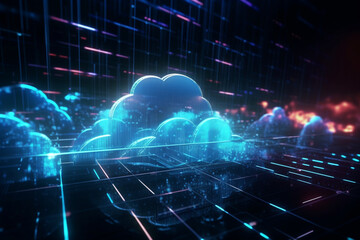  Futuristic cloud computing technology with neon lights. Generative IA