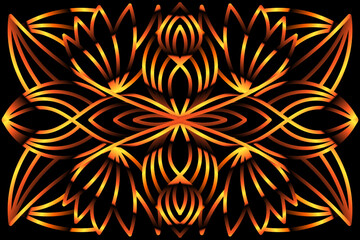 Beautiful caleidoscope colourful gradient flowers line art of traditional background batik dayak ornament design template elements