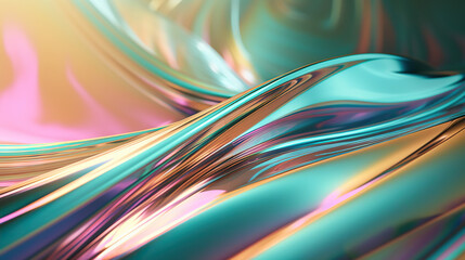 Wavy holographic foil. Neon gradient crumpled surface. Dreamy Y2K background. Generative AI
