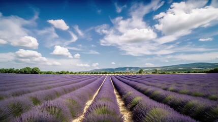 Obraz na płótnie Canvas Stunning landscape with lavender field on sunny day. Generative AI