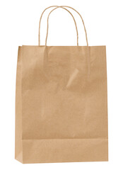 Large disposable brown kraft paper bag with handles isolated on white background, eco packaging,...