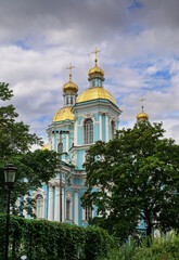 Fototapeta na wymiar St. Petersburg, Russia - August 30, 2022. St. Nicholas Naval Cathedral. Orthodox church in the Admiralteisky district of St. Petersburg. Monument in church architecture. Built in 1753