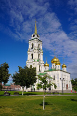 Tula, Russia - July 19, 2022. Assumption Cathedral and the bell tower on the territory of the Tula Kremlin. Built 1762