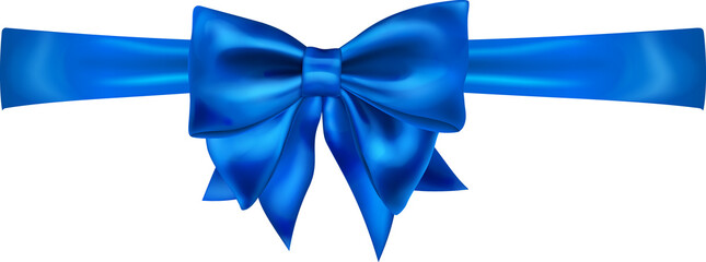 Beautiful blue bow with horizontal ribbon
