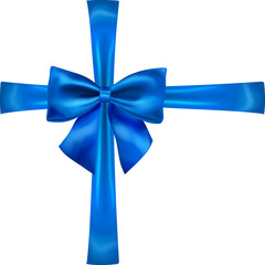 Beautiful blue bow with crosswise ribbons