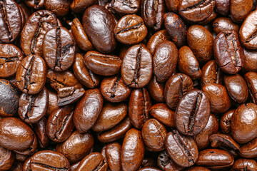Closeup view of coffee beans as background