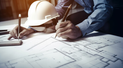 architect working on blueprints