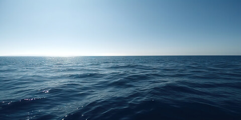 Fototapeta premium Panorama landscape of empty blue sea and sky blue background. Generative AI
