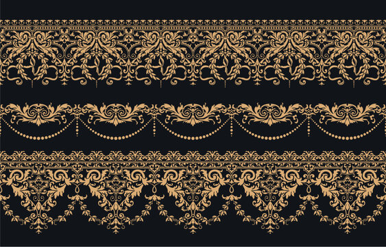 set of three highly detailed classic seamless tiling borders / brushes with acanthus and laurel, perfect for ornate certificates, wedding cards, gift cards and other romantic vintage style documents