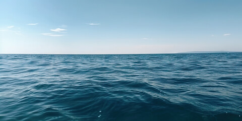 Obraz premium Panorama landscape of empty blue sea and sky blue background. Generative AI