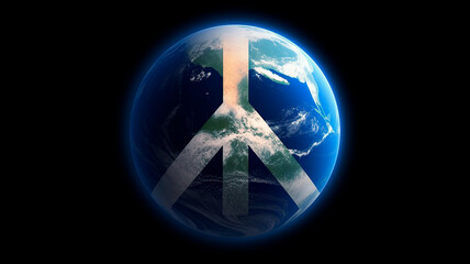 Planet Earth with the peace symbol. Generative AI