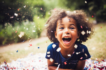 Happy child with confetti. Generative AI