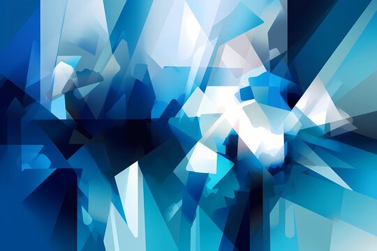 Geometric and calm digital background made of bluish and turquoise polygons and cubism. Style of dynamic compositions as light navy and light aquamarine. minimalistic yet sophisticated. Generative AI