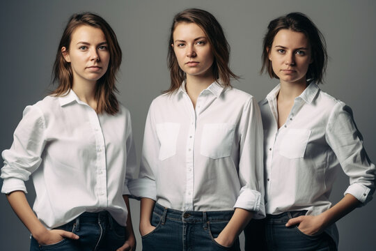 group or team of young adult females, standing side by side in a row. Generative AI