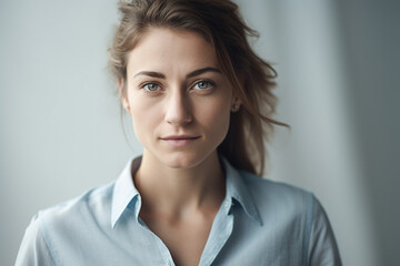 Fototapeta premium young adult woman with approved or satisfied expression on face. Generative AI