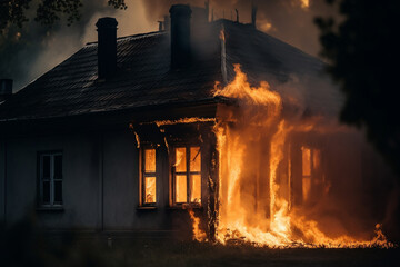 Fototapeta na wymiar house on fire, house fire and flames. Generative AI