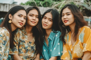 young friends stand side by side. Generative AI