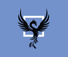Obraz premium ELEGANT BLACK PHOENIX BIRD LOGO, silhouette of flying heaven bird vector illustrations